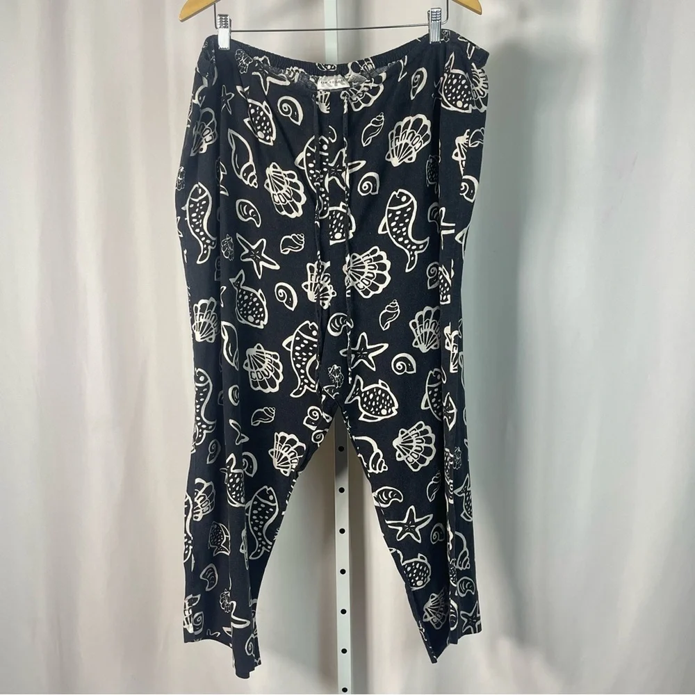 Kim Rogers 3X XXXL Linen Ocean Seashell Pull On Pants Vacation Casual Loose